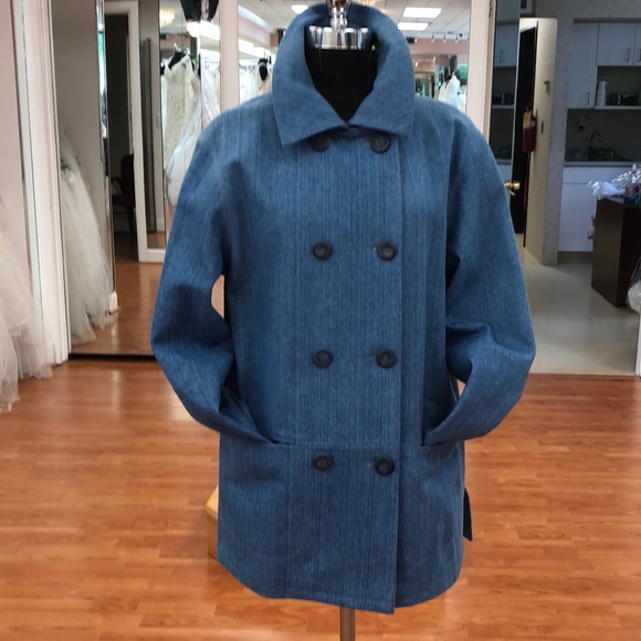 Women’s double breasted denim pea coat, made in US - Picture 1 of 6